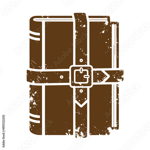 Vintage Grunge texture Vintage leather bound book with belt and buckle icon symbol  old book cover design element