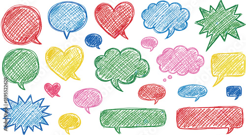 Assortment of Colorful Hand Drawn Scribbled Speech and Thought Bubbles speech bubble comic