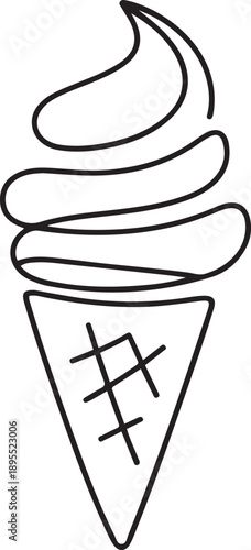 Ice cream, gelato one line vector sketch, continuous outline illustration. one line Art icon drawing vector