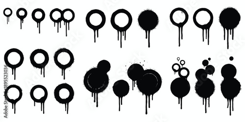 Black Spray Paint Drips and Circles on White Background vector