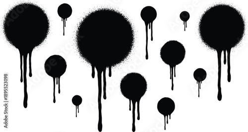 Black Spray Paint Splatter Circles With Dripping Paint Effects vector illustration