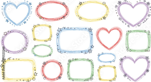 Collection of Hand Drawn Doodle Frames and Borders in Various Shapes and Colors Keywords: frame, border, doodle, hand drawn