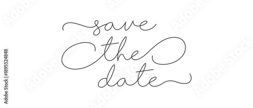 Save the date thin calligraphy typography vector illustration. Hand drawn lettering for wedding invitations isolated on white background