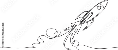 Rocket ship launch outline. Continuous one line drawing of rocket space ship. one line Art icon drawing vector