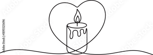 Continuous one line drawing of candle light. Burning fire candle inside the love shape single line art vector illustration. one line Art icon drawing vector