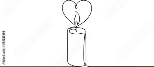 Continuous one line drawing of candle light. Burning fire candle inside the love shape single line art vector illustration. one line Art icon drawing vector
