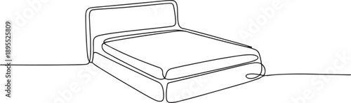 Continuous one line drawing of bed furniture. Double bed single outline vector illustration. one line Art icon drawing vector