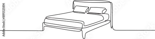Continuous one line drawing of bed furniture. Double bed single outline vector illustration. one line Art icon drawing vector