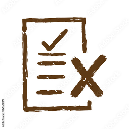 Vintage Grunge texture Hand drawn checklist with checkmark and cross symbol on white background  simple design element