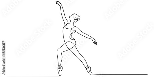 Elegant continuous line drawing of a ballerina performing a graceful ballet pose