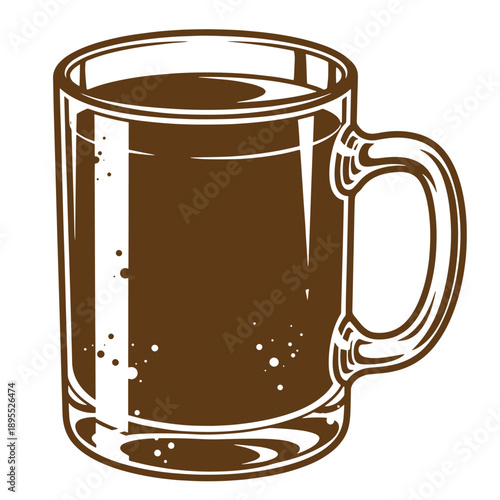 Vintage Grunge texture Illustration of a glass mug filled with dark beverage on white background