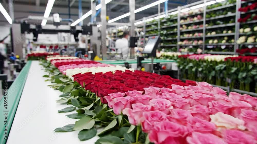 custom made wallpaper toronto digitalRoses on a conveyor belt in a warehouse with shelving in the background