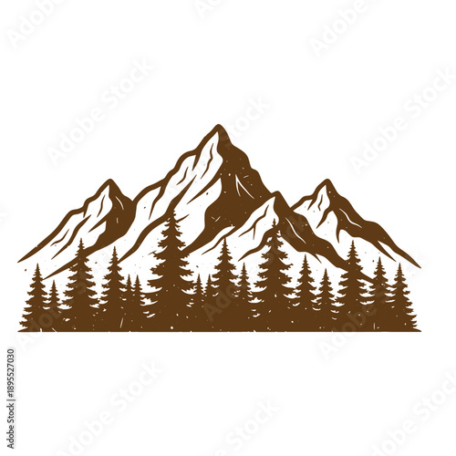 Vintage Grunge texture several pine trees silhouetted against a stunning mountain range landscape