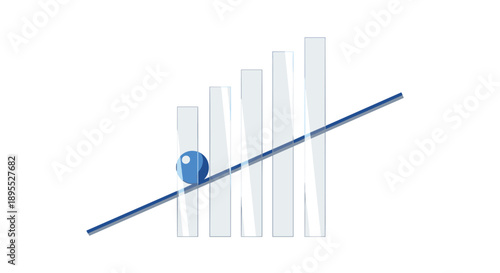 Blue Sphere Balancing on a Thin Inclined Line Passing Through Multiple Clear Glass Columns and Panes Illustration