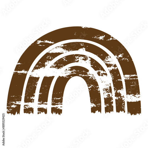 Vintage Grunge texture distressed grunge rainbow symbol with multiple arcs on white background