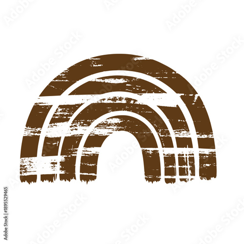 Vintage Grunge texture Distressed rainbow symbol with multiple arcs and streaks isolated on white background