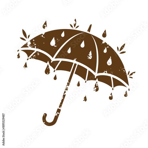 Vintage Grunge texture grainy vintage illustration of one umbrella on rainy day with raindrops symbol of rain protection and safety