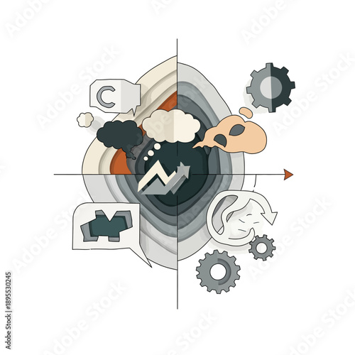 Industrial machinery parts and gears illustration.