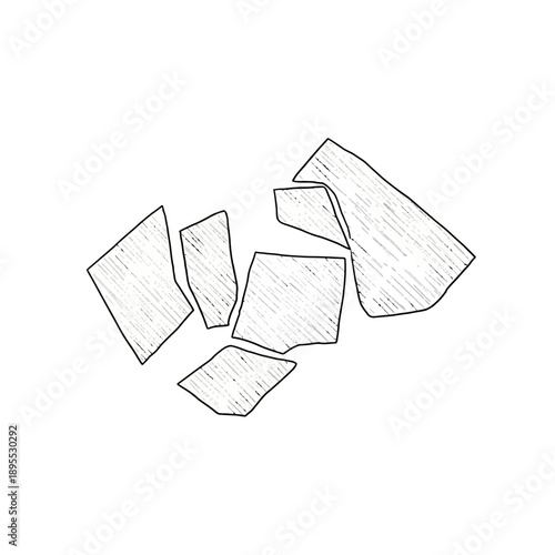 Broken Glass Fragments Pencil Sketch Illustration.