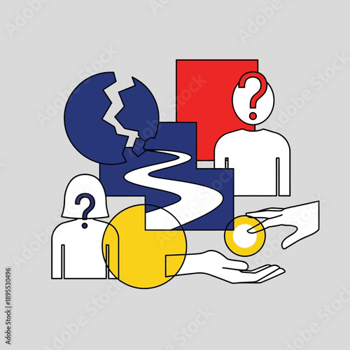 Puzzle Pieces and Question Marks Illustration.