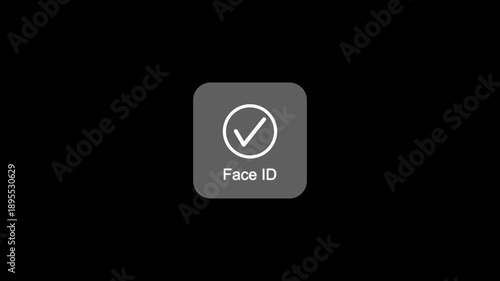 Abstract mobile phone face ID unlock Icon animation on black background. Unlocking by face id motion animation. Biometric security concept.