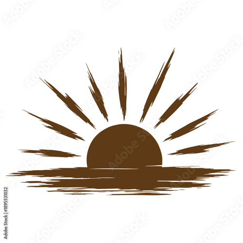 Vintage Grunge texture Sun setting over water with rays  natural landscape icon
