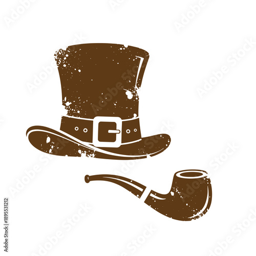 Vintage Grunge texture Vintage top hat and smoking pipe  classic accessory set  grungy texture