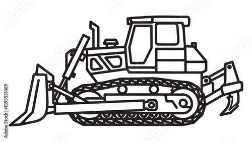 Graphic Black and White Outline of a Crawler Bulldozer