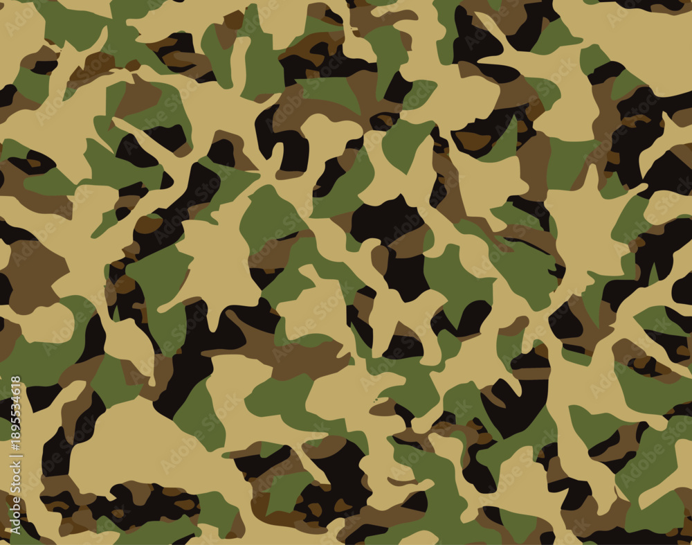 Fototapeta premium Full Seamless camouflage camo pattern. High contrast military print background for army training. Use on tshirt, shorts, jacket and bags. Seamless repeat for outdoor sport.