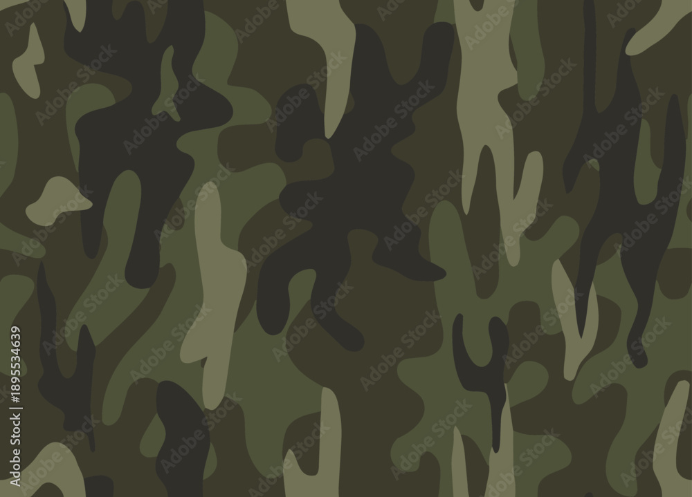 Naklejka premium Full Seamless military camouflage background. Dark pattern print. Clean vector shapes. Made for gear, uniforms, and streetwear. Works for wallpaper and decor.