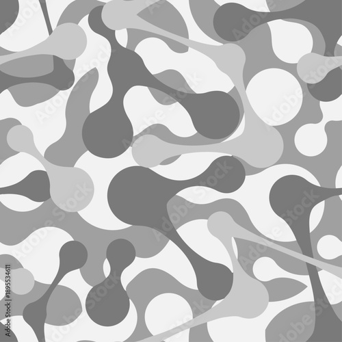 Full Seamless winter camouflage pattern. Military camo print in crisp monochrome shapes. White and gray background for fabric, wallpaper, and cold weather uniforms.