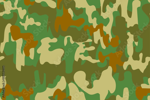 Full Seamless bright woodland camouflage pattern for army military camo print background. Large shapes feel modern and bold. Use for jackets, shirt, pants, and outdoor gear. Vector repeat texture.