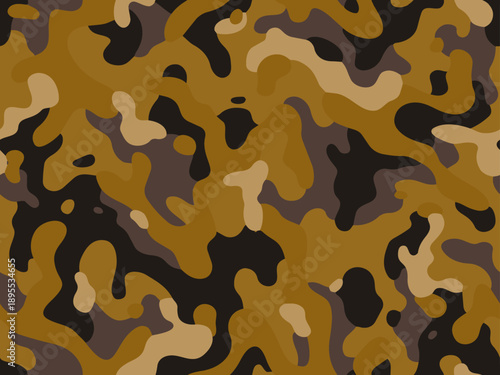 Full Seamless desert camouflage pattern print. Warm brown background tones. Smooth vector shapes for camping gear and fabric. Rugged outdoor vibe for wrapping.