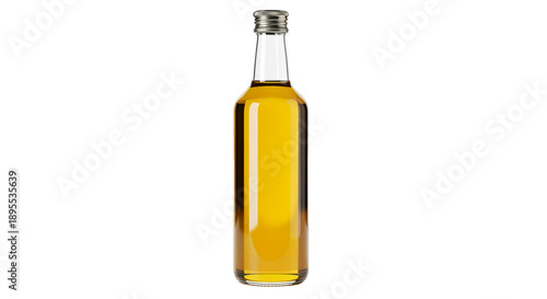 Glass Bottle Golden Liquid White Background