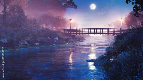 Konstfotografi ponte al chiaro di luna