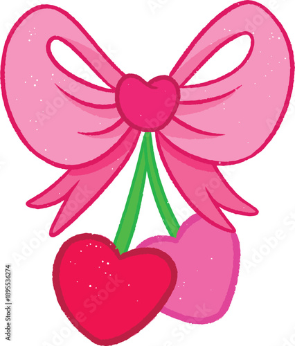 Valentine Cute Cherry and Love Ribbon Icon 