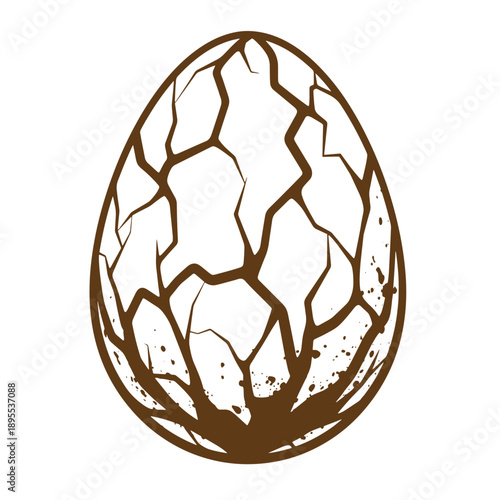 Vintage Grunge texture Cracked egg shell with broken pieces and splatters on white  symbol of fragility and destruction