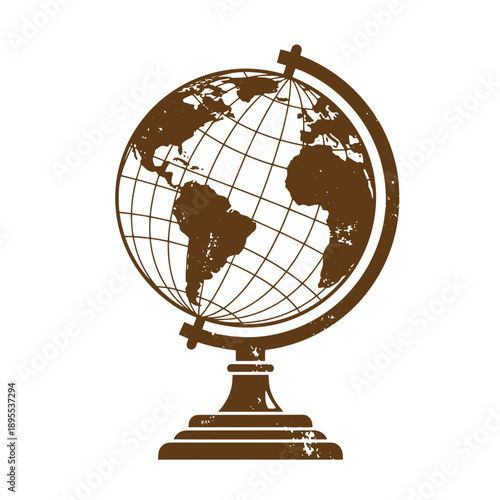 Vintage Grunge texture Gloobe on a stand with a simple world map in a grunge style for design and education purposes in one