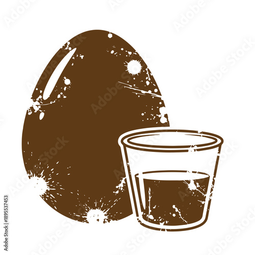 Vintage Grunge texture Grunge style illustration of chocolate egg and glass with chocolate drink