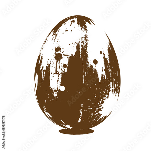 Vintage Grunge texture Grungy brown egg illustration with brush strokes and splatters on white background