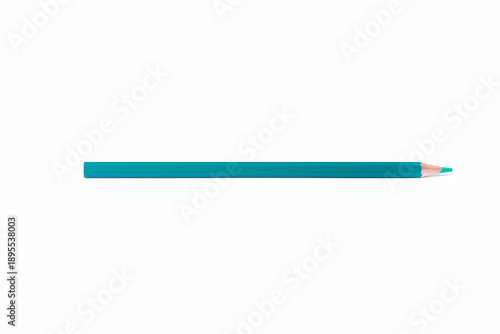 Single turquoise wooden pencil with sharpened tip placed horizontally, isolated on white background. Minimal composition with copy space for creativity, design, and education concepts.