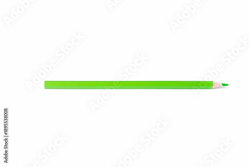 Single green wooden pencil with sharpened tip placed horizontally, isolated on white background. Minimal composition with copy space for creativity, design, and education concepts.