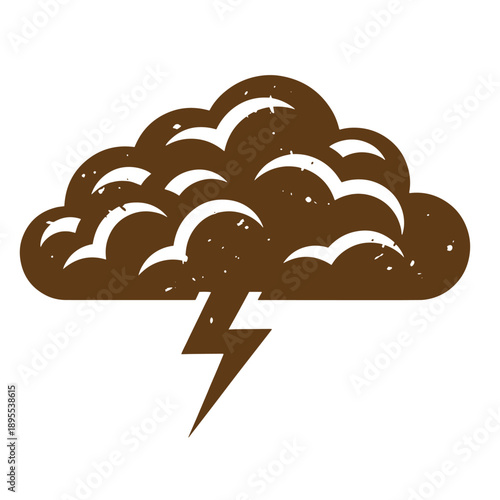 Vintage Grunge texture storm cloud with lightning bolt weather icon  stormy weather symbol