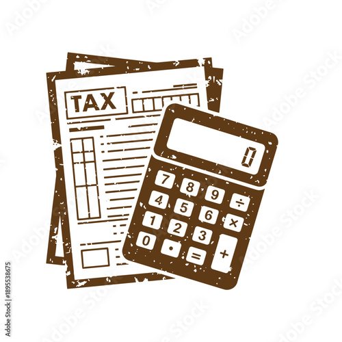 Vintage Grunge texture Tax forms and calculator for financial calculations and accounting purposes