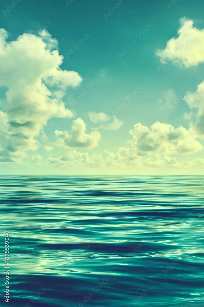 Obraz premium Serene ocean water surface under cloudy sky, feeling tranquil relaxation