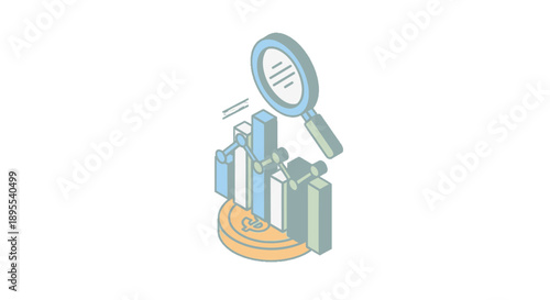 Magnifying glass examining financial growth chart and documents.