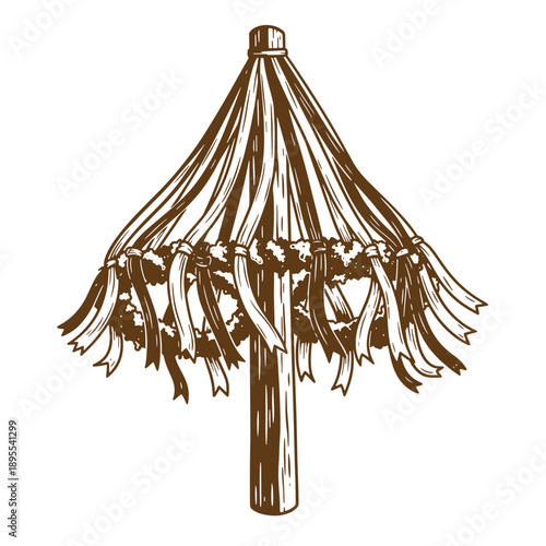 Vintage Grunge texture a drawing of a thatched roof on a pole