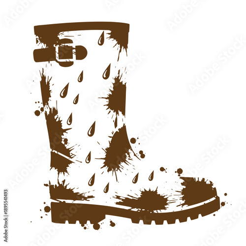 Vintage Grunge texture brown boot with splashes and raindrops on white background  shoe with creative design