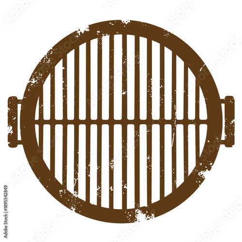 Vintage Grunge texture Grungy metal grate cover with a circular shape and horizontal and vertical bars for sewer or drain access