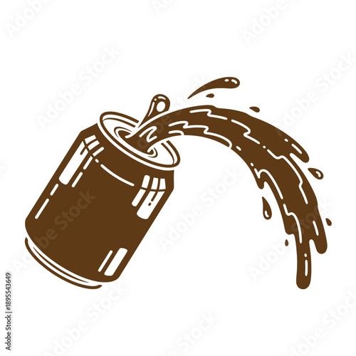 Vintage Grunge texture Illustration of soda can pouring cola drink isolated on white background